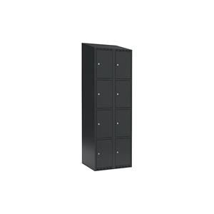 Lockerkast Fydor, 4 vakken, grijs, b = 600 mm, 2 compartimenten, schuine bovenkant, cilinderslot