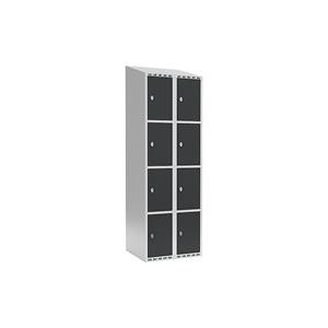 Lockerkast Fydor, 4 vakken, lichtgrijs / grijs, b = 600 mm, 2 compartimenten, schuine bovenkant, hangslot