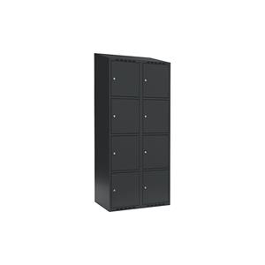 Lockerkast Fydor, 4 vakken, grijs, b = 800 mm, 2 compartimenten, schuine bovenkant, cilinderslot