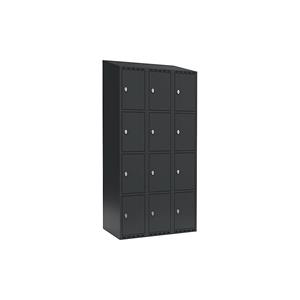 Lockerkast Fydor, 4 vakken, grijs, b = 900 mm, 3 compartimenten, schuine bovenkant, hangslot