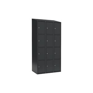 Lockerkast Fydor, 4 vakken, grijs, b = 900 mm, 3 compartimenten, schuine bovenkant, cilinderslot