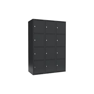 Lockerkast Fydor, 4 vakken, grijs, b = 1200 mm, 3 compartimenten, platte bovenkant, hangslot