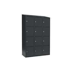 Lockerkast Fydor, 4 vakken, grijs, b = 1200 mm, 3 compartimenten, schuine bovenkant, hangslot