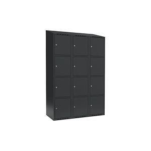 Lockerkast Fydor, 4 vakken, grijs, b = 1200 mm, 3 compartimenten, schuine bovenkant, cilinderslot