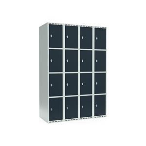 Lockerkast Fydor, 4 vakken, lichtgrijs / grijs, b = 1200 mm, 4 compartimenten, platte bovenkant, hangslot