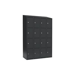 Lockerkast Fydor, 4 vakken, grijs, b = 1200 mm, 4 compartimenten, schuine bovenkant, hangslot