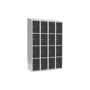 Lockerkast Fydor, 4 vakken, lichtgrijs / grijs, b = 1200 mm, 4 compartimenten, schuine bovenkant, hangslot