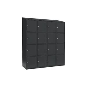 Lockerkast Fydor, 4 vakken, grijs, b = 1200 mm, 4 compartimenten, schuine bovenkant, cilinderslot