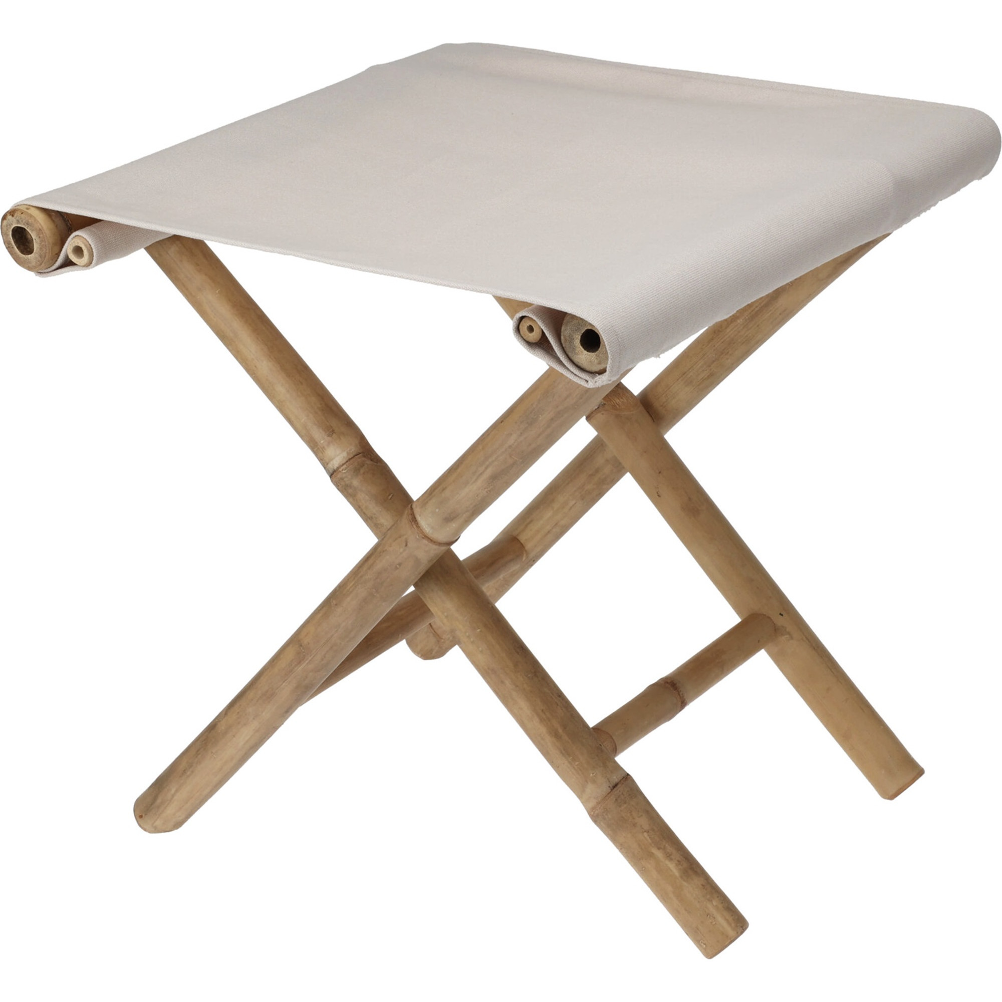 Redcliffs Bijzet krukje/stoel - Inklapbaar - creme wit - vouwkruk - bamboe/polyester - x cm -