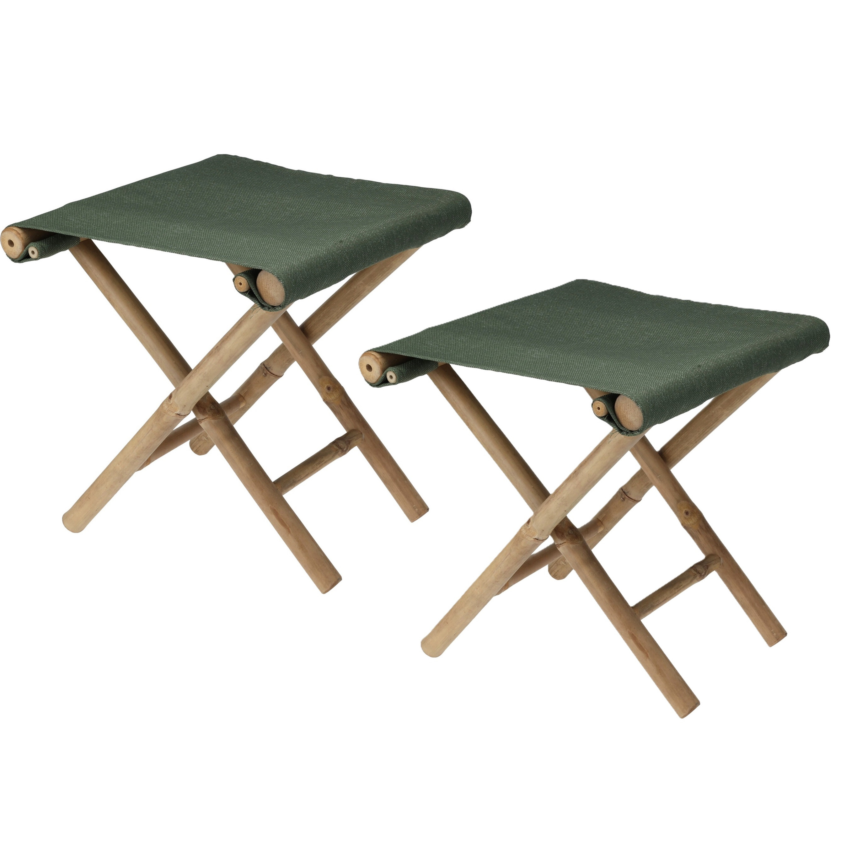 Redcliffs Bijzet krukje/stoel - 2x - Inklapbaar - army groen - vouwkruk - bamboe/polyester - x cm -