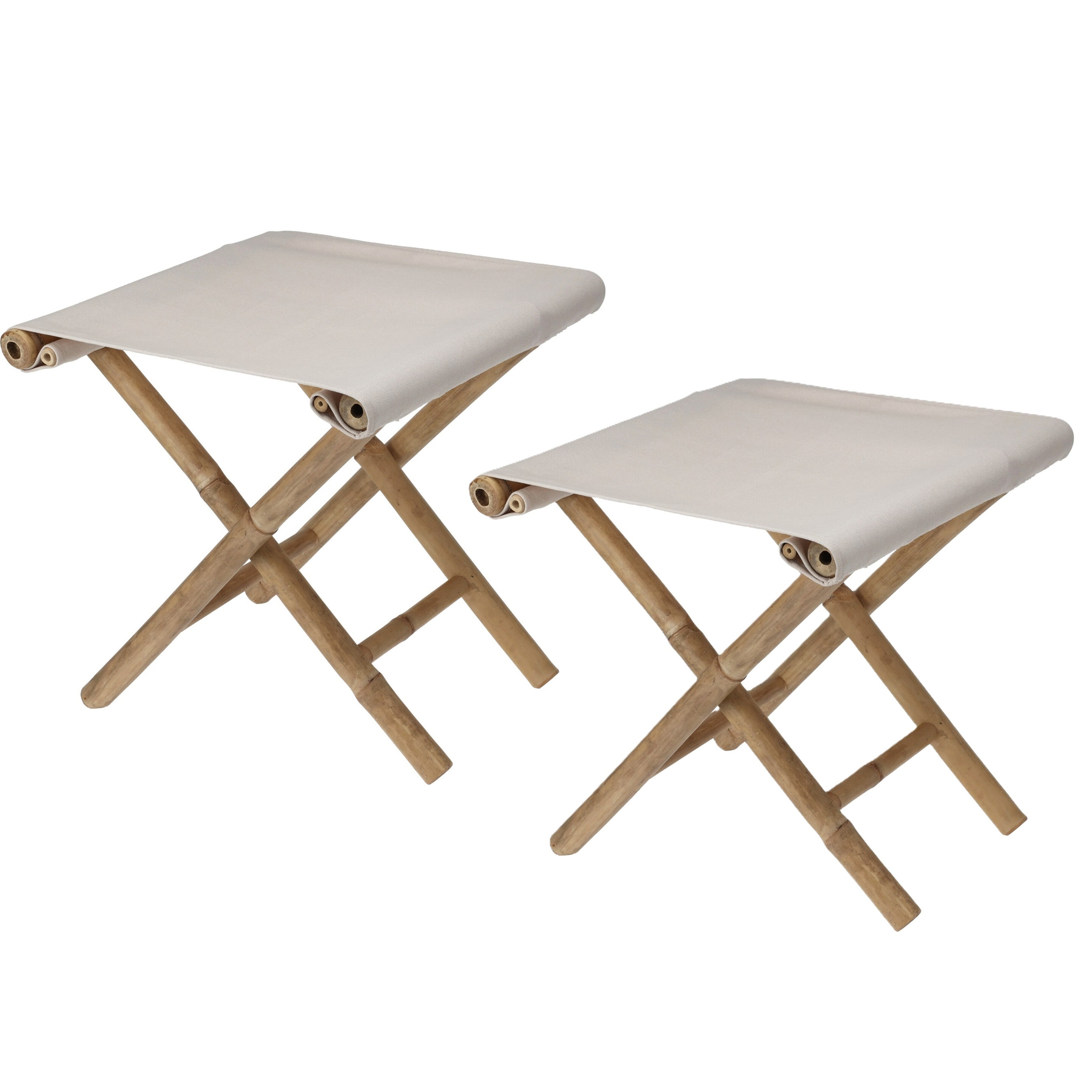 Redcliffs Bijzet krukje/stoel - 2x - Inklapbaar - creme wit - vouwkruk - bamboe/polyester - x cm -
