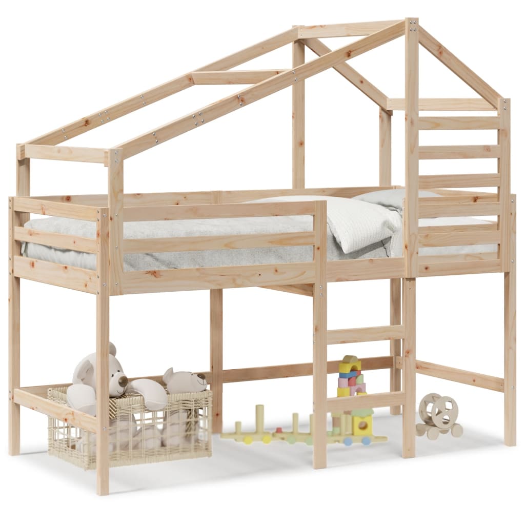 VidaXL Halfhoogslaper met ladder en bedhuis grenenhout 90x190 cm