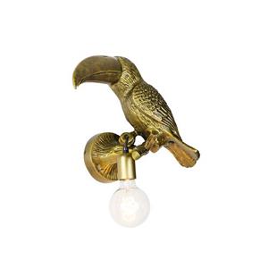 QAZQA Vintage Wandlamp Messing - Animal Toekan