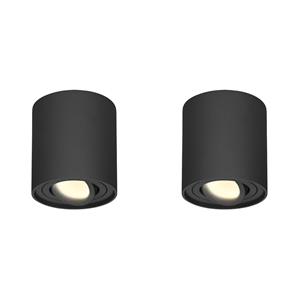 HOFTRONIC™ 2x Dimbare LED Opbouwspot plafond Ray Zwart incl. GU10 spot 5W 2700K IP20 kantelbaar Rond