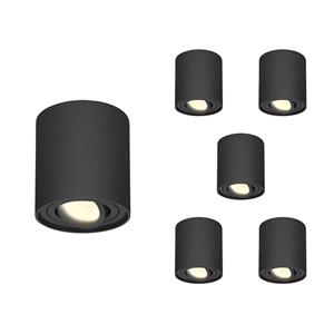 HOFTRONIC™ 6x Dimbare LED Opbouwspot plafond Ray Zwart incl. GU10 spot 5W 2700K IP20 kantelbaar Rond