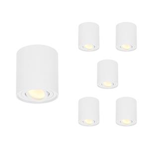 HOFTRONIC™ 6x Dimbare LED Opbouwspot plafond Ray Wit incl. GU10 spot 5W 2700K IP20 kantelbaar