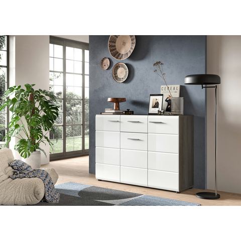 INOSIGN Dressoir Rumba, Breite 120cm, in Rauchsilber Nachbildung/Weiß Hochglanz