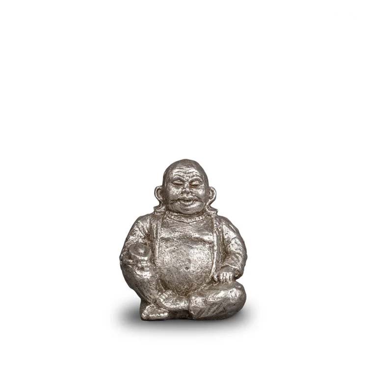 Urnwebshop Mini Dikbuik Boeddha Asbeeld Zilverkleurig Keramiek (0.1 liter)