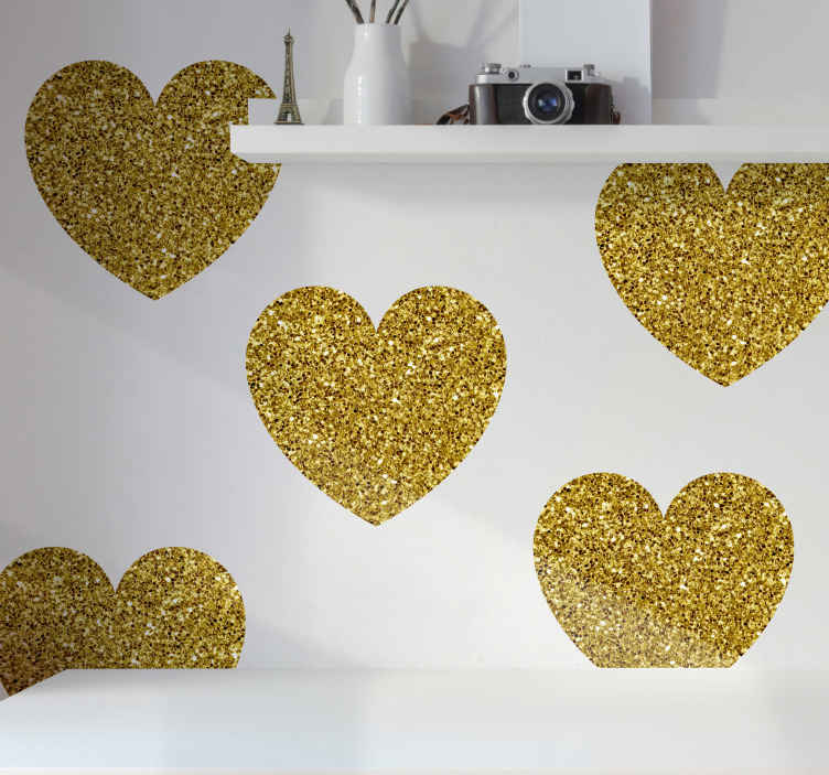 Tenstickers Wanddecoratie stickers Glitterende gouden harten