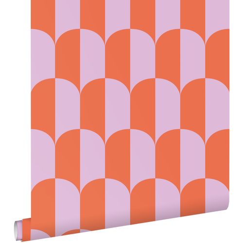 ESTAhome Behang Art Deco Bogen Lila Paars En Oranje - 50 X 900 Cm - 139982