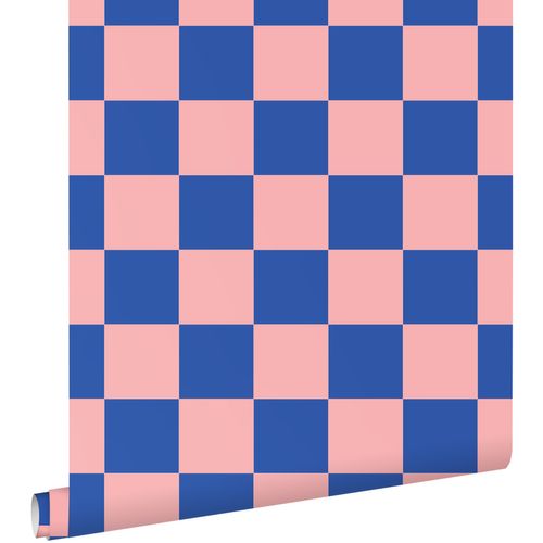 ESTAhome Behang Geblokt Motief Roze En Koningsblauw - 50 X 900 Cm - 130915