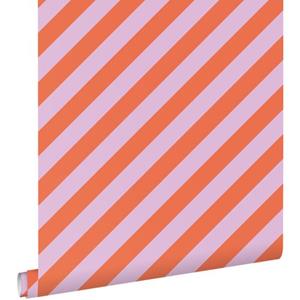 ESTAhome Behang Strepen Lila Paars En Oranje - 50 X 900 Cm - 139956