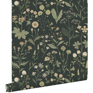 ESTAhome Behang Veldbloemen Antraciet Grijs En Groen - 50 X 900 Cm - 139843