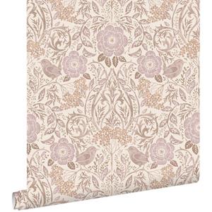 ESTAhome Behang Bloemen En Vogels Zand Beige En Lila Paars - 0.53 X 10.05 M - 139829