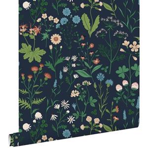 ESTAhome Behang Veldbloemen Inktblauw En Groen - 0.53 X 10.05 M - 139844