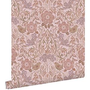 ESTAhome Behang Bloemen En Vogels Lila Paars En Terracotta Roze - 50 X 900 Cm