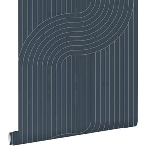 ESTAhome Behang Grafische Lijnen Donkerblauw - 50 X 900 Cm - 139923