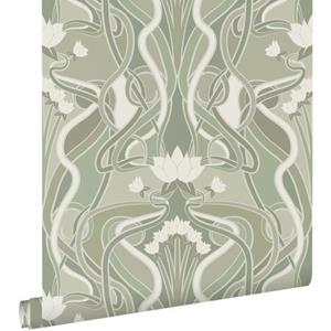 ESTAhome Behang Vintage Bloemen In Art Nouveau Stijl Licht Vergrijsd Groen