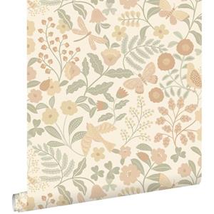 ESTAhome Behang Bloemen En Vogels Beige, Groen En Zacht Roze - 0.53 X 10.05 M