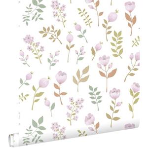 ESTAhome Behang Bloemen Lila Paars En Vergrijsd Groen - 50 X 900 Cm - 139975