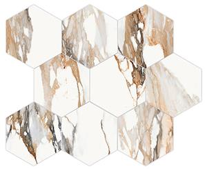 Jabo Tegelsample:  Calacatta Gold mozaïek hexagon bruin marmer glans 26x30cm