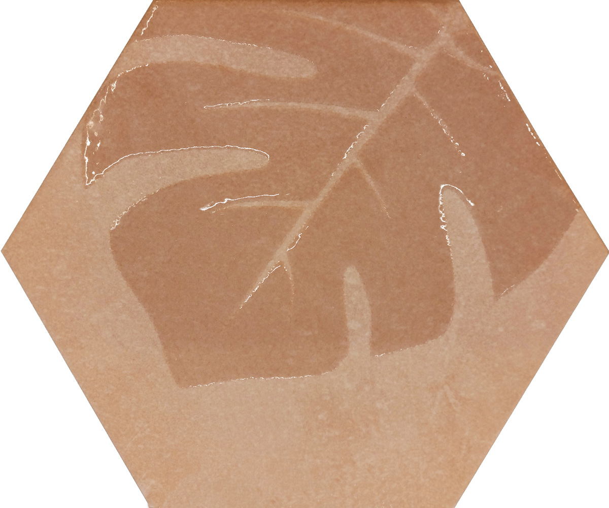 Jabo Tegelsample:  Beton Cire Bercy Terra vloertegel met blad hexagon bruin 20x24cm