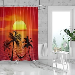 Light in the box Sunset Beach kokospalm bedrukt douchegordijn, moderne machine wasbare waterdichte polyester stof voor badkamer decor badkuip met 12 haken