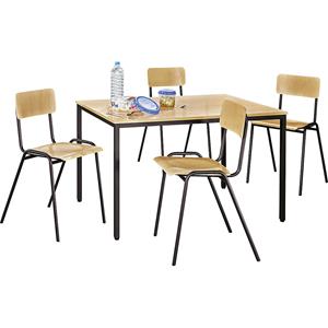 Eurokraft basic Universele zitgroep, 1 tafel, 4 stoelen, tafelblad beukenhoutdecor, frame grijsbruin