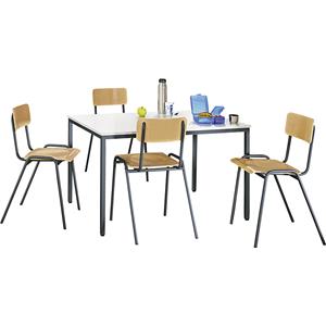 Eurokraft basic Universele zitgroep, 1 tafel, 4 stoelen, tafelblad lichtgrijs, frame basaltgrijs