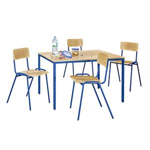 Eurokraft basic Universele zitgroep, 1 tafel, 4 stoelen, tafelblad beukenhoutdecor, frame gentiaanblauw