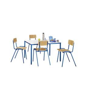 Eurokraft basic Universele zitgroep, 1 tafel, 4 stoelen, tafelblad lichtgrijs, frame gentiaanblauw