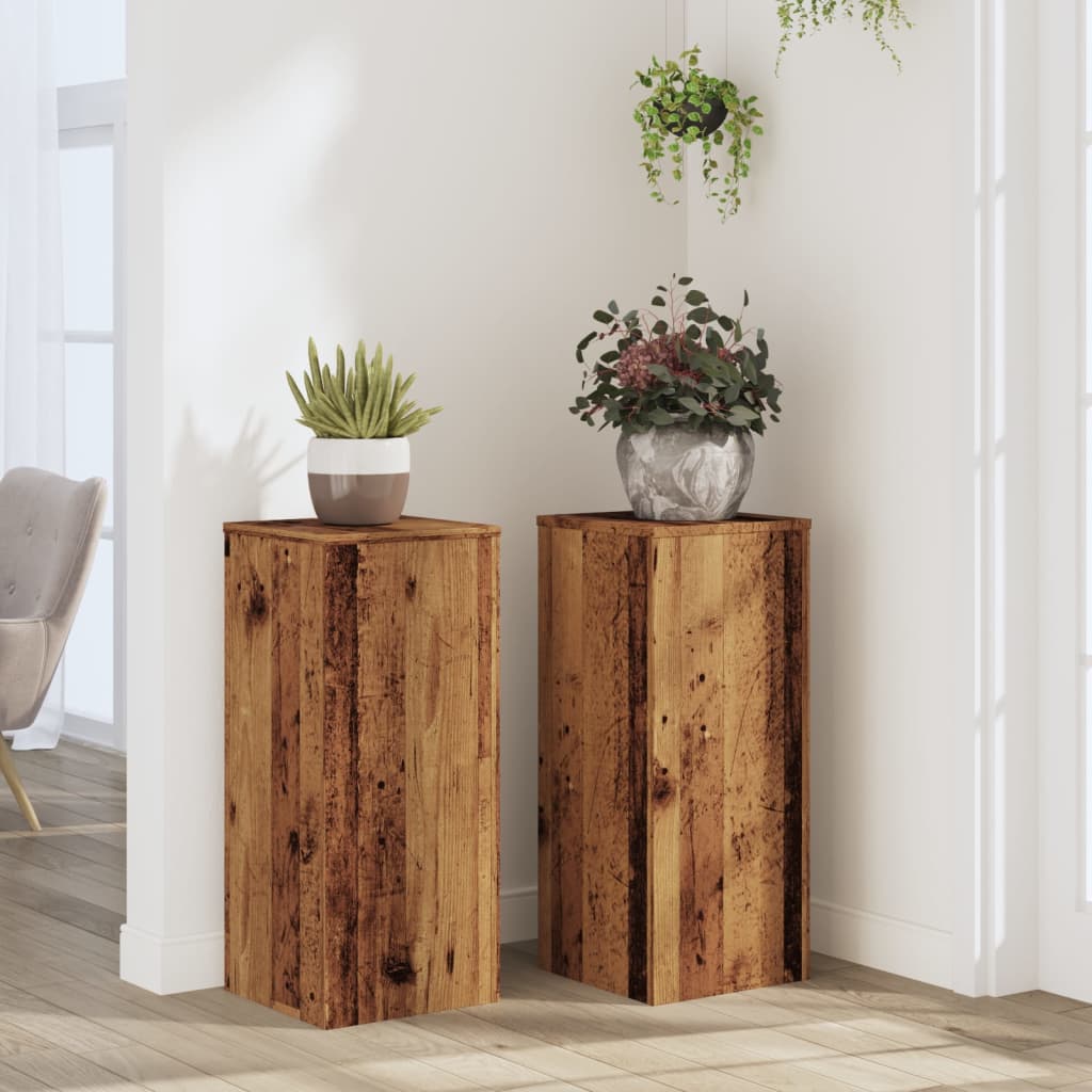 VidaXL Plantenstandaards 2 st 30x30x70 cm bewerkt hout oud houtkleurig