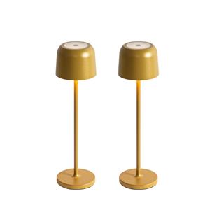 QAZQA Set van 2 tafellampen mushroom goud incl. laadstation - Raika