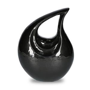 Urnwebshop Grote Elegance Teardrop Urn, geheel Pearl Zwart (3 liter)