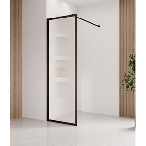 Badplaats Douchewand Georgia 50 X 200 Cm - Zwart - Geribbeld Glas Met Nano Coating