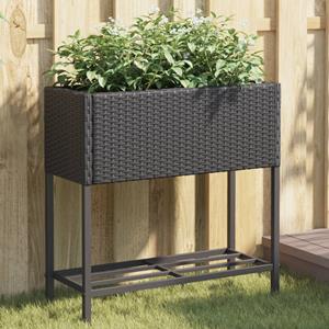 VidaXL Plantenbak met schap poly rattan zwart