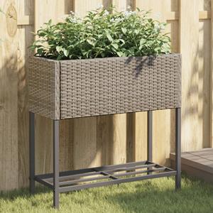 VidaXL Plantenbak met schap poly rattan grijs