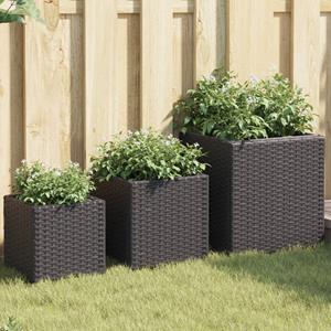 VidaXL Plantenbakken 3 st poly rattan zwart