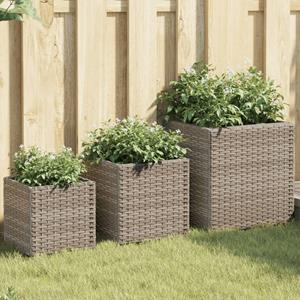 VidaXL Plantenbakken 3 st poly rattan grijs