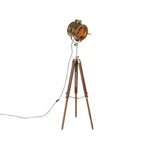 QAZQA Tripod Vloerlamp Brons Met Hout Studiospot - Radient